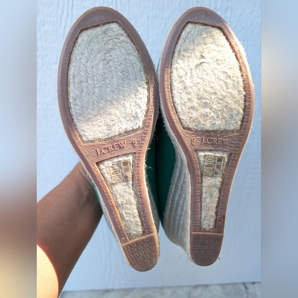 J. Crew Green Canvas Espadrille Wedge High Heels Shoes Size 9 - Picture 6 of 6